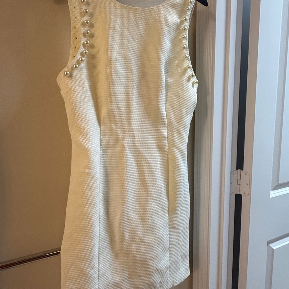 NWT Entro Pearl Embellished Textured Mini Dress White M